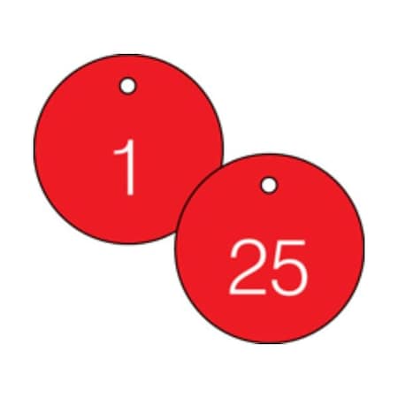 Accuform Engraved Numbered Tags, PF-Cardstock, 1/4 in H x 3-1/4 in W, 25 PK TDG361RD